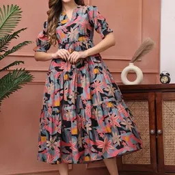 Women A-line Multicolor Maxi/Full Length Dress-image-5