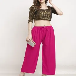 style access Women Flared Pink Viscose Rayon Trousers image 5