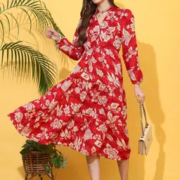 sheetal accociates Women Fit and Flare Red Below Knee Dress-picture-31