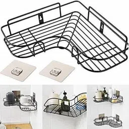 kakadiya enterprise Wall Mounted Bath Caddy | Kitchen Rack | Shelf | All Round Usage | Pack of 1 Pc Stainless Steel Wall Shelf image 2