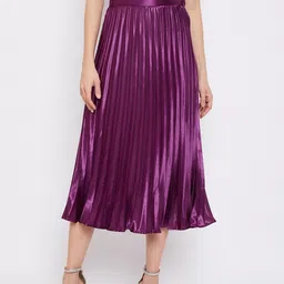 zwerlon Women Solid Pleated Purple Skirt-picture-45