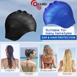 karbd Silicone Swimming Cap with Ear & Hair Protection Unisex Swim Pool Head Cap Swimming Cap image 4