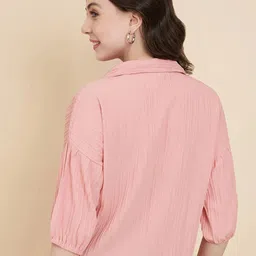 ekasya Women Regular Fit Solid Lapel Collar Casual Shirt image 2