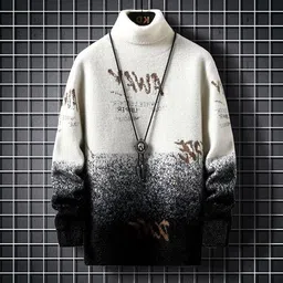 fitin outfit Men Printed High Neck Black, White Sweater image 2