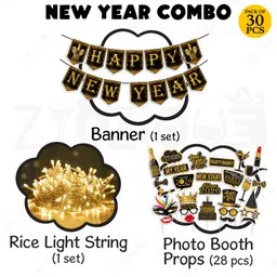 zyozique Black, Golden New Year Party Decorations Banner,Light,Photo Booth Props (Pack Of 30) image 2