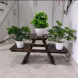 a m enterprises Wooden Folding Rack Plant Stand with 3 Deck Wooden Stool / Flower Pot Stand | MDF (Medium Density Fiber) Wall Shelf-picture-11