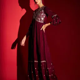 madhuram Embroidered Pure Silk Stitched Anarkali Gown image 3