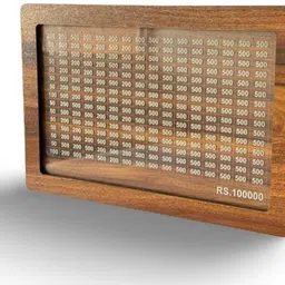 funlot Wooden Money Saving Box Cash with Counting Target Piggy Bank-M1 Coin Bank image 2