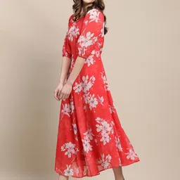 fabflee Women A-line Red Midi/Calf Length Dress image 3