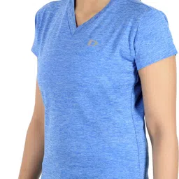 decisive Women Colorblock V Neck Polyester Light Blue T-Shirt image 3
