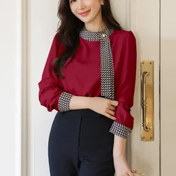 gg style Casual Cuffed Sleeves Printed Women Red Top image 4