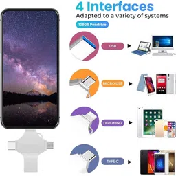 ELEPHANTBOAT Pendrive 128GB 4 in 1 Flash Drive with Light-ning, Micro USB, USB A, Type-C USB Adapter image 3
