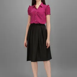 kinjo Women Solid Flared Pink Skirt image 3