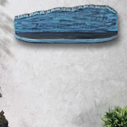 disoo fashions Teal Colour Solid Wood Wall Shelf With Bark Lining image 2