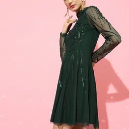 street9 Women Pleated Green Above Knee/Mid Thigh Length Dress image 2