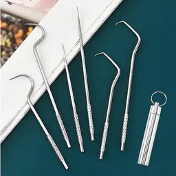 rossella Portable 7 in 1 Steel Tooth ick Dental Flosses Teeth Cleaning Pocket Tool Kit-picture-13