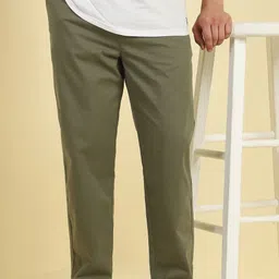 allen solly Men Comfort Fit Green Cotton Blend Trousers-picture-11