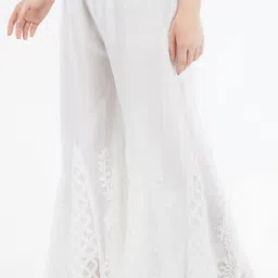 vahson Women Flared White Georgette Trousers image 4