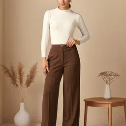 selvia Women Comfort Fit Brown Lycra Blend Trousers image 5