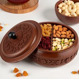 cleevora Elegant Dry Fruit Box for Gift 4 Section Multipurpose Wooden Storage Container Container Serving Set-picture-37