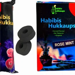 Habibis Hukkaups Herbal Flavour Rose Mint(50 grams)+ Polo Coal+Free Filter Pipe Box Hookah Charcoals-picture-30