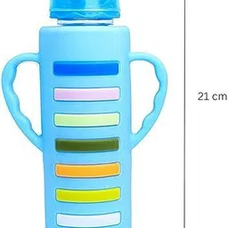 raosons 240ml Borosilicate Glass Feeding Bottle with Handle & Anti-Colic Nipple – Blue New Born Flow Nipple image 2
