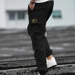 jump cuts Men Solid Black Track Pants image 2