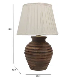 tu casa Off White Satin Shade Table Lamp With Mango Wood Base image 3