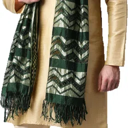 weavers villa Cotton Silk Woven Green Men Dupatta image 2