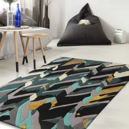 Buy Dark Green Wool And Art Silk Abstract 5 x 7 Feet Hand Tufted Carpet by Joyrugs by littlelooms image 1