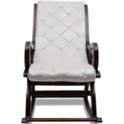 dzyn furnitures Touffy Teak Wood Rocking Chair in Beige Colour image 3