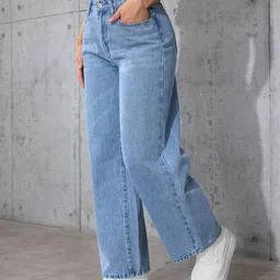 ss fashion hub Women Straight Fit High Rise Light Blue Jeans-picture-23