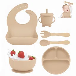 opriq Baby Feeding Set | 6-Piece Baby Led Weaning Set – BPA-Free, Non-Toxic (Beige) - Silicone-picture-23