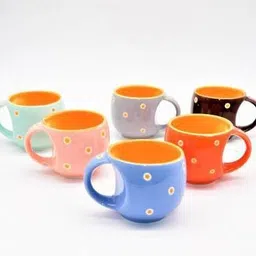 kiki creation Pack of 6 Ceramic, Bone China Colorful Designer Small Size Premium Quality Tea Cup Set, image 2