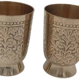 master brownsmith (Pack of 2) Brass Drinking Glass 350ml | Floral Engraved Design | For Pooja & Daily Use-2 Glass Water/Juice Glass-picture-36