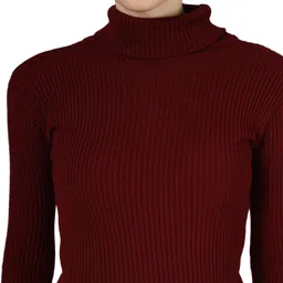 gulika Women Solid High Neck Maroon Sweater-picture-27