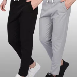 foxter Pack of 2 Men Solid Black, Grey Track Pants-picture-20