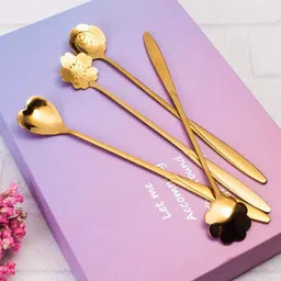 rohenix Golden Spoon Set/Coffee Spoon/Dessert Spoons/Cutlery Kitchen/Different Shape Disposable Stainless Steel Table Spoon Set image 3
