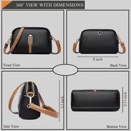 venity Black Women Sling Bag The LuxeGrain Adjustable Sling - Premium PU Leather with Dual Zipper Compartment image 4