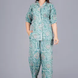 mintmarie Women Night Suit Set Green Geometric Print-picture-31