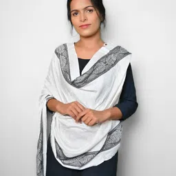 villa trends Self Design Rayon Women White Stole-picture-41