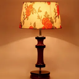 Brescia Orange & White Fabric Shade Night Lamp With Wood Base By BrightDaisy image 4