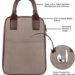 parth enterprise Milk Grey-Chocolate Faux Leather & Linen PVC Cotted Fabric Tiffin bag PE-TB06 Lunch Bag image 2