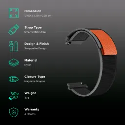 noise Nylon Strap for Smartwatch (22mm) (Quick Release Pins, Black) image 2