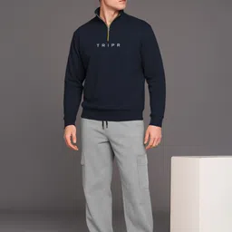 tripr Men Night Suit Set Blue, Grey Solid image 3