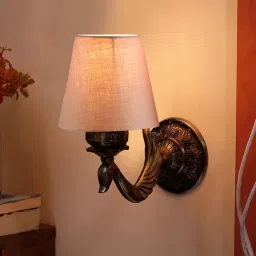 new era Antique Gold Wall Lamp with Cotton Conical Grey Shade image 1