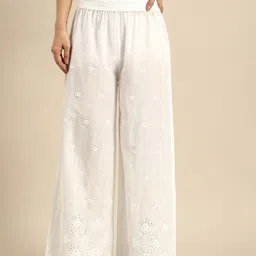 sangria Women Regular Fit White Pure Cotton Trousers image 2