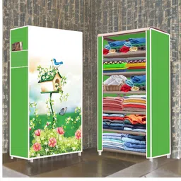 6 Shelf Foldable Collapsible Wardrobe Storage Organizer Almirah Cloth Rack PP Collapsible Wardrobe-image-9
