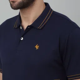 cantabil Men Printed Polo Neck Polycotton Navy Blue T-Shirt image 5