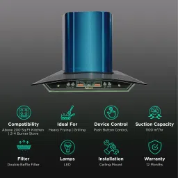 Fabiano NEXA DJ 60cm 1100m3/hr Ducted Auto Clean Ceiling Mounted Chimney with Double Baffle Filter (Blue) image 3